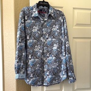Robert Graham Swirl Pattern Blue and White Shirt